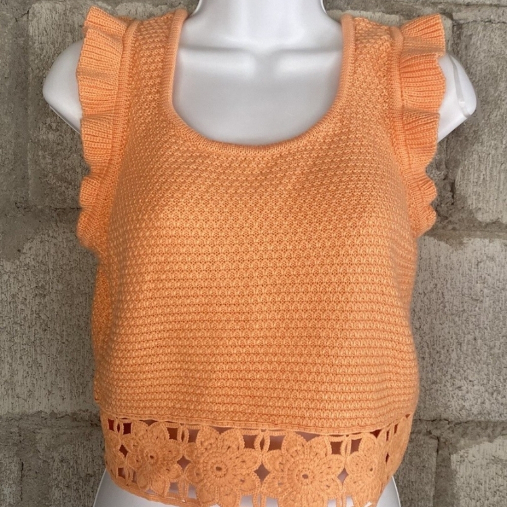 Nwts NYC Madden Crochet Crop Top Women Size XXL Orange Pullover Sleeveless Scoop